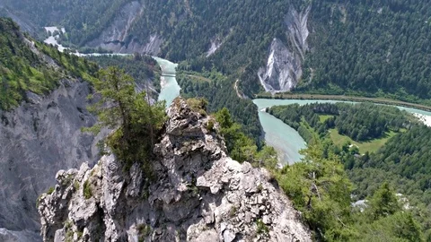 Beautiful Canyon View Rocks Valley River Aerial 4k Stock Footage 77625528