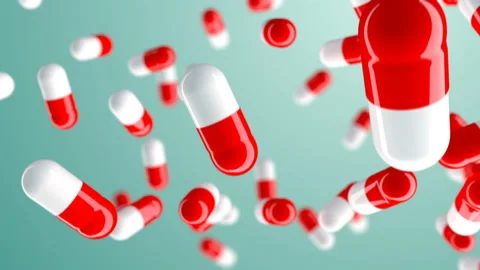 Beautiful Capsule Pills Falling Seamless. Looped 3d Animation of Drugs Fall on Stock Footage 119690747