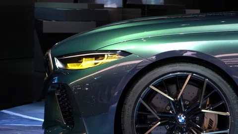 Beautiful car reflection on auto show Stock Footage 86774392