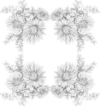 Beautiful card with a rectangular of different flowers of vintage garden Stock Illustration