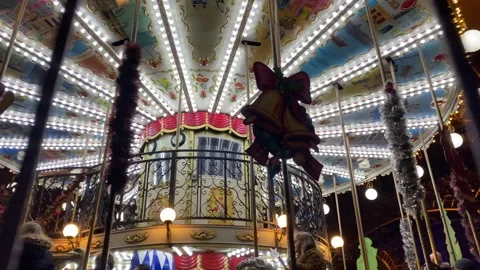 Beautiful carousel near Eiffel Tower with happy children Stock Footage 201179920