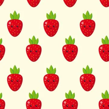 Beautiful cartoon seamless pattern with strawberries. Stock Illustration