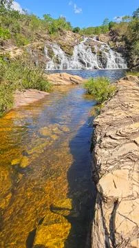Beautiful cascade in Serra da Canastra area, around Delfinopolis town in Mi.. Stock Photos