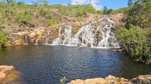 Beautiful cascade in Serra da Canastra area, around Delfinopolis town in Mi.. Stock Photos
