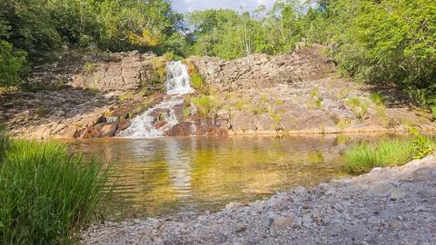 Beautiful cascade in Serra da Canastra area, around Delfinopolis town in Mi.. Stock Photos