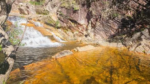 Beautiful cascade in Serra da Canastra area, around Delfinopolis town in Mi.. Stock Photos
