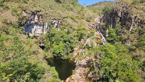 Beautiful cascade in Serra da Canastra area, around Delfinopolis town in Mi.. Stock Photos