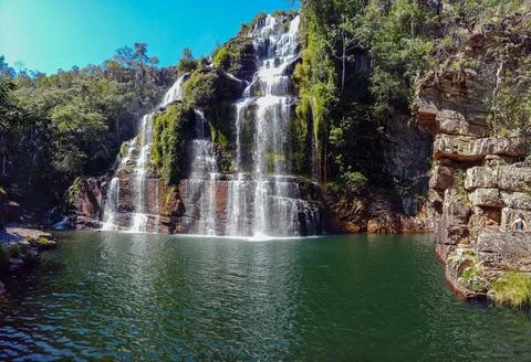 Beautiful cascade waterfall in Chapada dos Veadeiros, Goias, Brazil Stock Photos