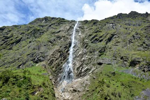 Beautiful cascade on the way to Kangchenjunga base camp, Nepal Stock Photos