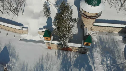 Beautiful castle with a tower in winter Stock Footage 149585414