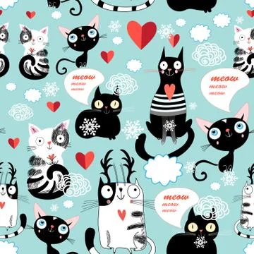Beautiful cat lover pattern Stock Illustration