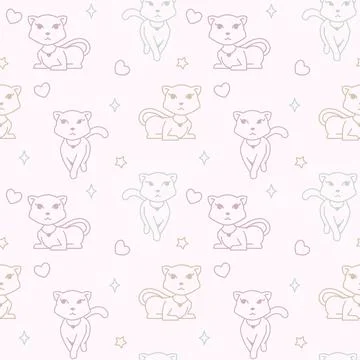 Beautiful Cat Seamless Pattern Texture Background Wrapping Ornament Stock Illustration