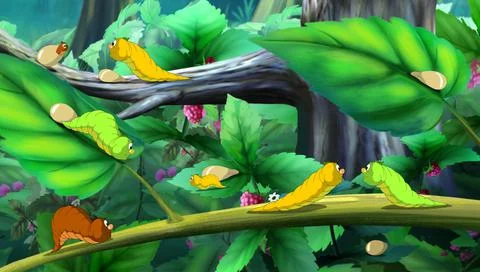 Beautiful Caterpillars Crawls on a Tree 스톡 일러스트