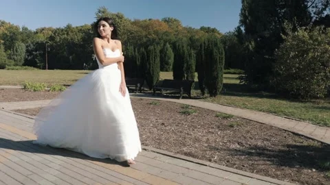 Beautiful Caucasian Bride Posing For The Camera Nice Graceful Gait Stock Footage 141819601