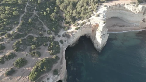 Beautiful Caves in Algarve pull back Stock Footage 277748710