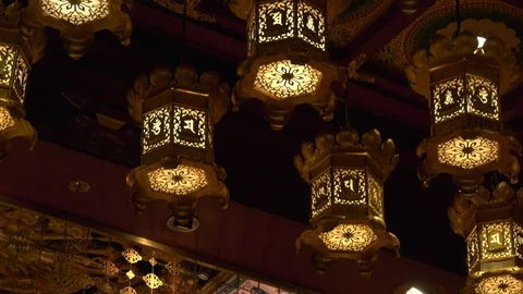 The beautiful ceiling architecture and a status of Buddha in a temple in Stock Footage 123601596