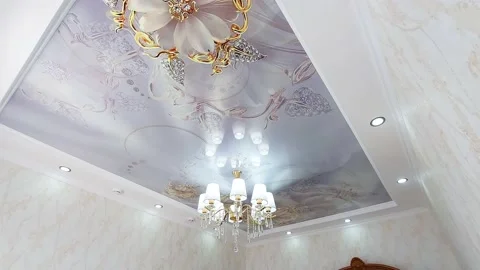 A beautiful ceiling with a chandelier Stock Footage 165496074