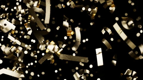 Beautiful celebratory golden elements falling slowly against a dark backdrop. Stock Footage 343966690