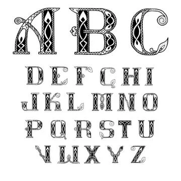 Beautiful Celtic font with patterns Stock Illustration