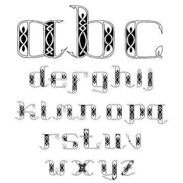 Beautiful Celtic font with patterns Illustrazione stock