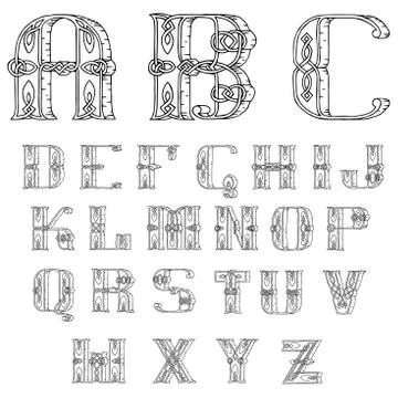 Beautiful Celtic font with patterns Illustrazione stock