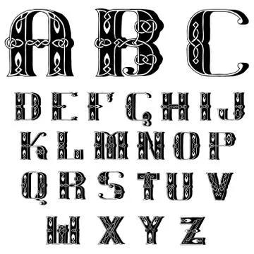 Beautiful Celtic font with patterns Stock Illustration