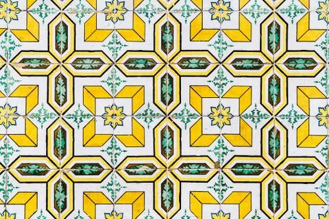Beautiful Ceramic Wall Texture Pattern In Lisbon, Portugal Stock Photos
