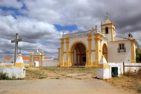The beautiful Chapel of Nossa Senhora do Bom Sucesso in Portugal under a blue Stock Photos
