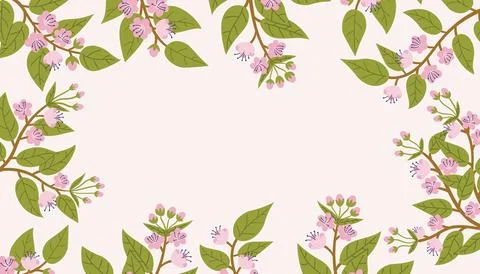Beautiful cherry blossom branches pattern frame. Stock Illustration