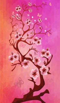 Beautiful Cherry blossom on triangle background Stock Illustration