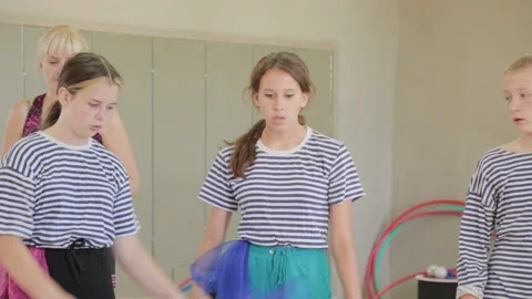 Beautiful children learn circus skills. Stock Footage 139117053