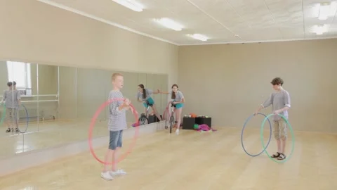Beautiful children learn circus skills. Stock Footage 139117341