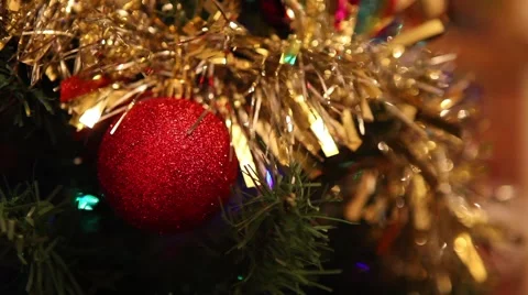 Beautiful christmas lights on tree with decorations with balls Stock Footage 45244368