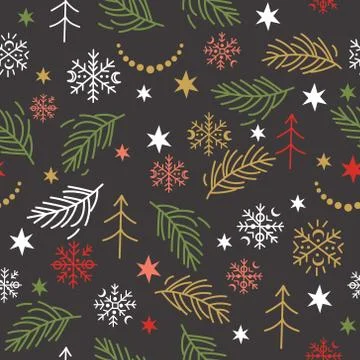 Beautiful christmas seamless pattern - hand drawn and detailed, great for Stock Illustration