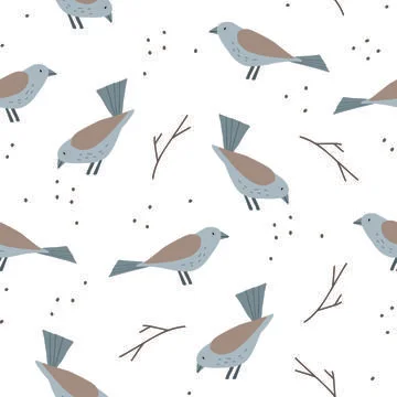 Beautiful Christmas seamless, repeated pattern. Birds eating seeds and bare イラスト素材