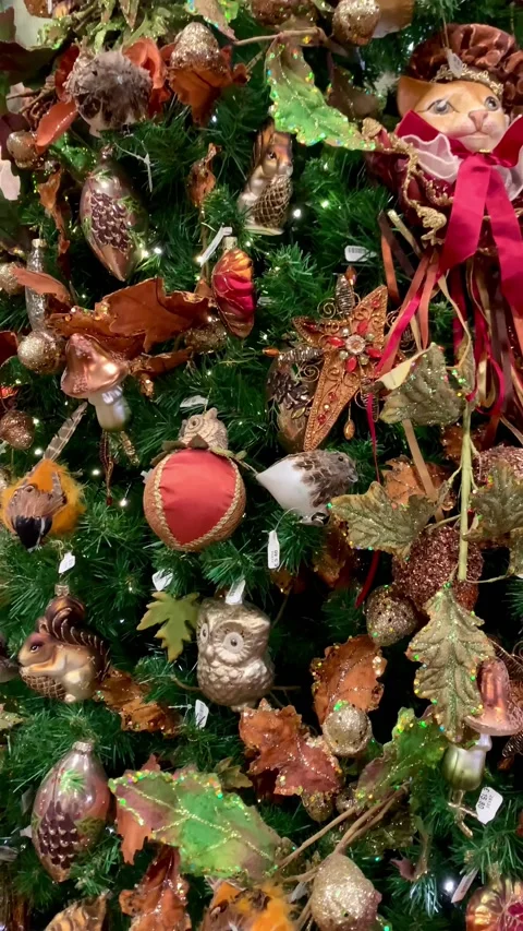Beautiful Christmas tree with Decorations On Tree, Relaxing Scene At Home, HD. V 스톡 동영상 220200824