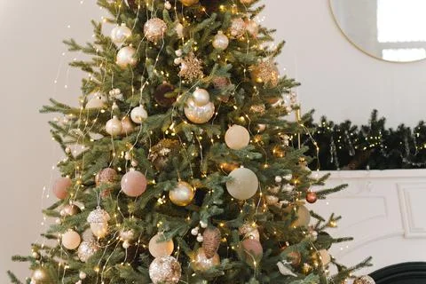Beautiful christmas tree. New Year atmosphere. Christmas tree background. Stock Photos