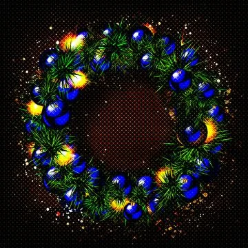 Beautiful Christmas wreath. Dark Background Stock Illustration