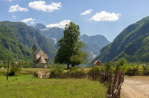 The beautiful Church of Theth National Park in Albania Stock Photos