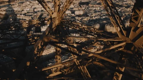 Beautiful cinematic background view, camera inside Eiffel tower, Paris, is Stock Footage 121197621