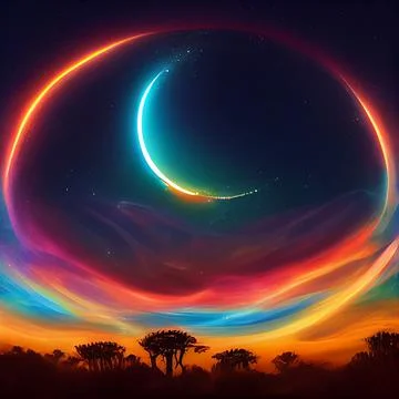 Beautiful circle aurora in the dark sky. Polar lights natural landscape. Stock Illustration