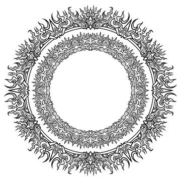 Beautiful circular pattern frame, with many small details symmetrically arran 库存插图