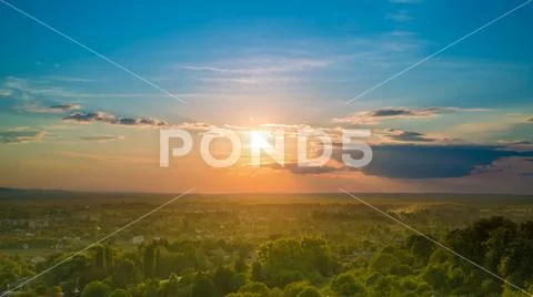 The beautiful city view on the background of sunset. Wide angle Stock Photos