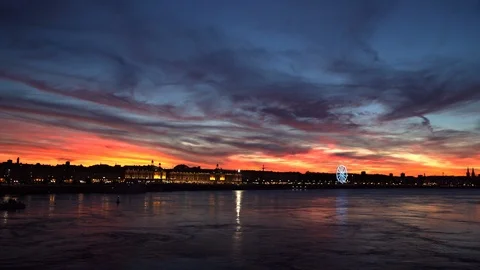 Beautiful cityscape of Bordeaux with dramatic sunset clouds on the sky. Stock Footage 102168551