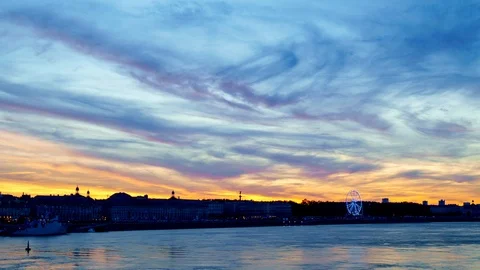 Beautiful cityscape of Bordeaux with dramatic sunset clouds on the sky Stock Footage 103560523