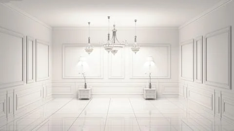 Beautiful classical luxury white interior. 3D rendering Stock Illustration