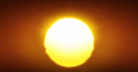 Beautiful Clear Big Sunrise or Sunset Close-up Looped Animation. Big Red Hot Sun Stock Footage