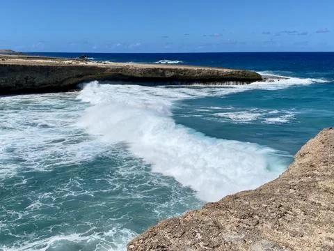 Beautiful Cliff Side Ocean Waves Aruba Stock Photos