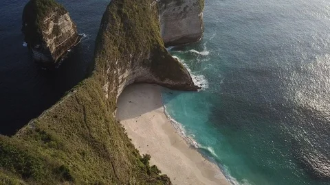 Beautiful Cliffs and White Sandy Beach from Above [Drone Footage] Stock Footage 96285075