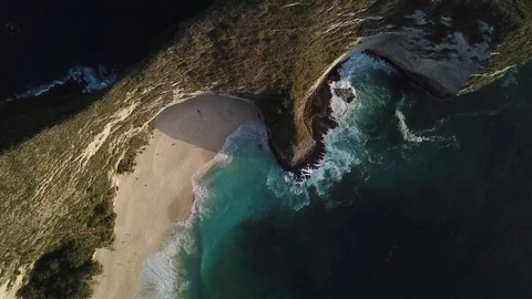 Beautiful Cliffs and White Sandy Beach from Above [Drone Footage] Stock Footage 96285840